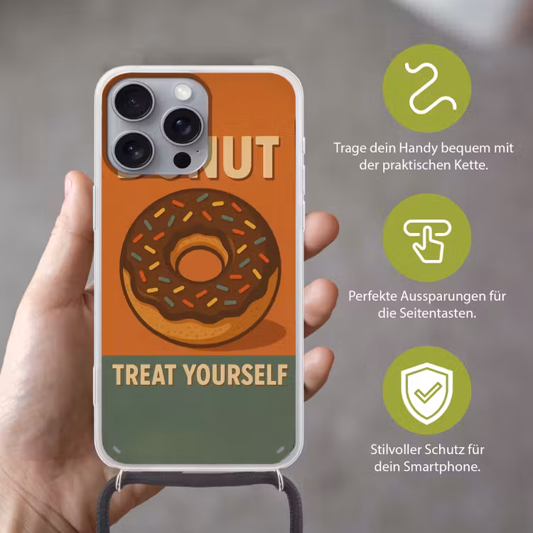 Donut - Spikkels - Kleurrijk - Quote Hoesje iPhone 16 Pro Max met koord klein -sfeer2_DE