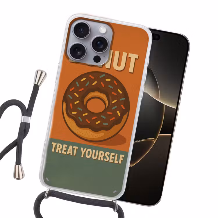 Donut - Spikkels - Kleurrijk - Quote Hoesje iPhone 16 Pro Max met koord klein -sfeer1