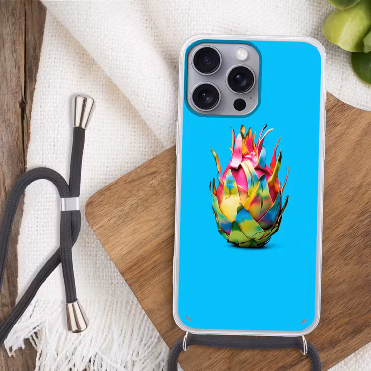 Drakenfruit - Blauw - Levendig Hoesje iPhone 16 Pro Max met koord klein -sfeer4