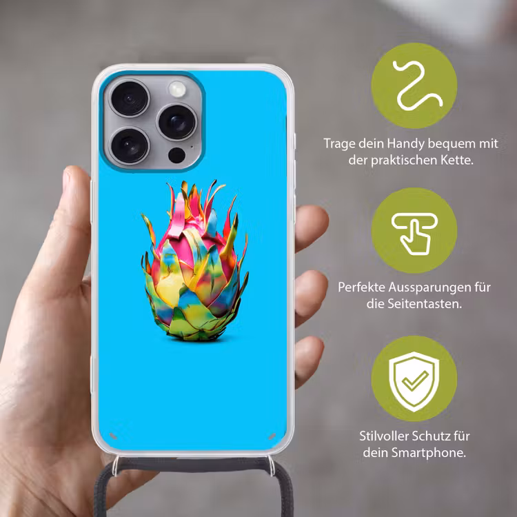 Drakenfruit - Blauw - Levendig Hoesje iPhone 16 Pro Max met koord klein -sfeer2_DE