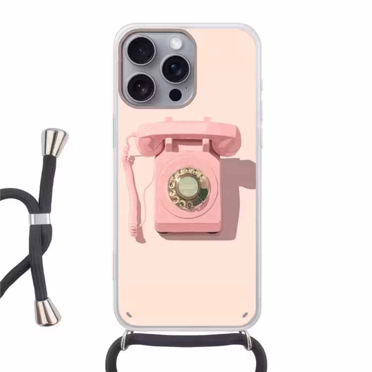 Draaischijftelefoon - Retro - Roze Hoesje iPhone 16 Pro Max met koord klein -3d