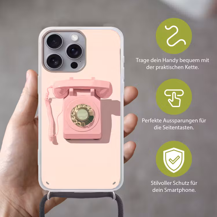 Draaischijftelefoon - Retro - Roze Hoesje iPhone 16 Pro Max met koord klein -sfeer2_DE