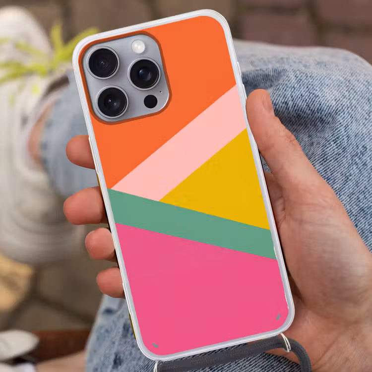 Driehoeken - Kleurrijk - Abstract Hoesje iPhone 16 Pro Max met koord klein -sfeer3