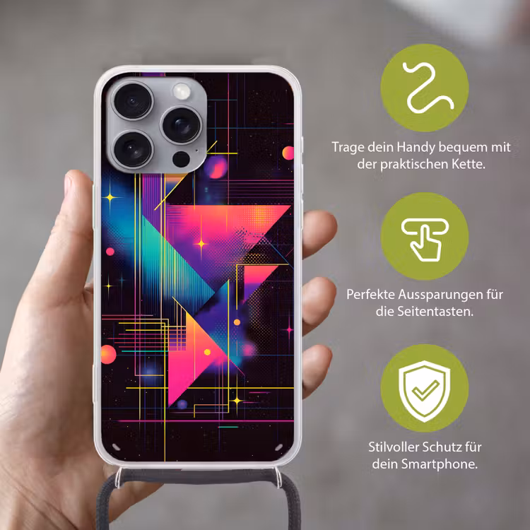 Driehoeken - Cirkels - Abstract - Sterren Hoesje iPhone 16 Pro Max met koord klein -sfeer2_DE