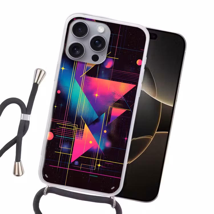 Driehoeken - Cirkels - Abstract - Sterren Hoesje iPhone 16 Pro Max met koord klein -sfeer1