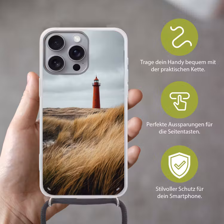 Duinen - Vuurtoren - Rood - Lucht Hoesje iPhone 16 Pro Max met koord klein -sfeer2_DE