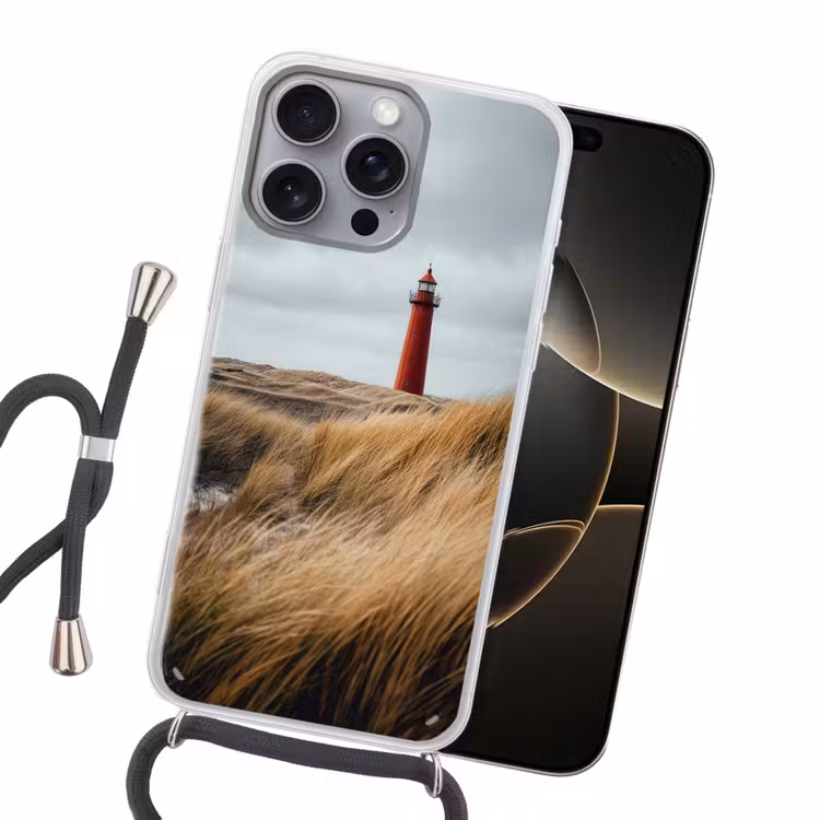 Duinen - Vuurtoren - Rood - Lucht Hoesje iPhone 16 Pro Max met koord klein -sfeer1