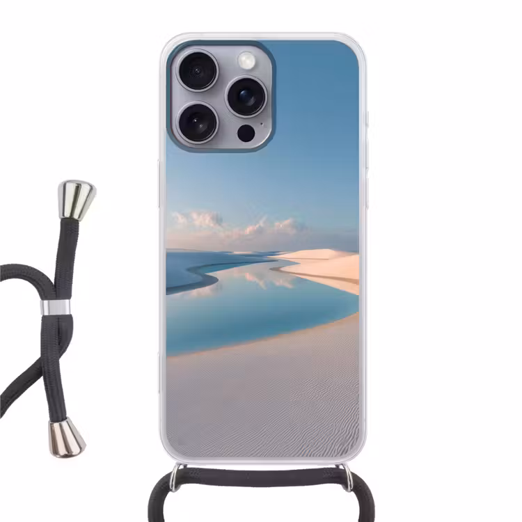Duinen - Waterplas - Oneindige rust Hoesje iPhone 16 Pro Max met koord klein -3d