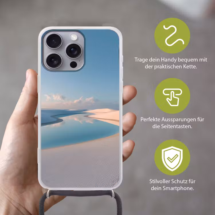 Duinen - Waterplas - Oneindige rust Hoesje iPhone 16 Pro Max met koord klein -sfeer2_DE