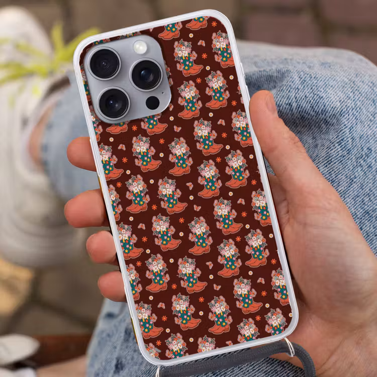 Donker - Cowboy - Laars - Patroon Hoesje iPhone 16 Pro Max met koord klein 804 -sfeer3
