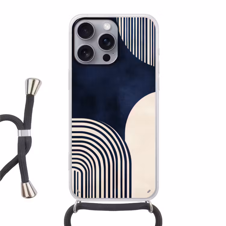 Donkerblauw - Abstract - Lijnen Hoesje iPhone 16 Pro Max met koord klein -3d