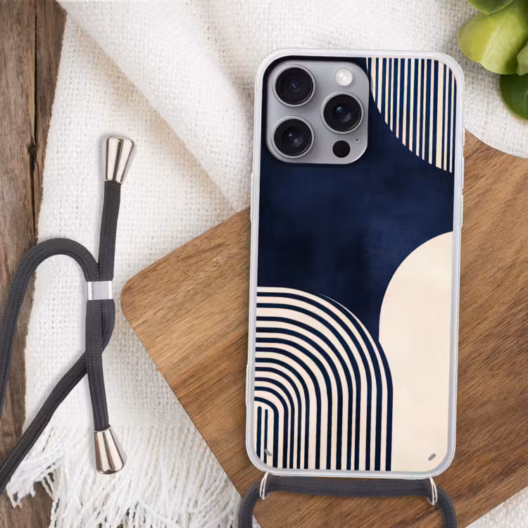 Donkerblauw - Abstract - Lijnen Hoesje iPhone 16 Pro Max met koord klein -sfeer4