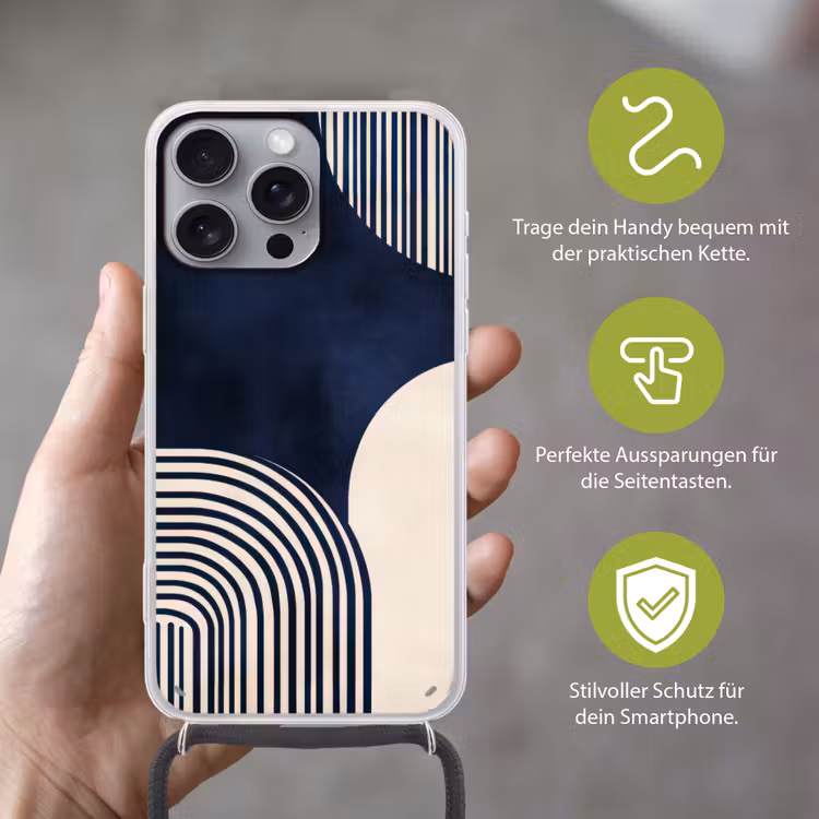 Donkerblauw - Abstract - Lijnen Hoesje iPhone 16 Pro Max met koord klein -sfeer2_DE
