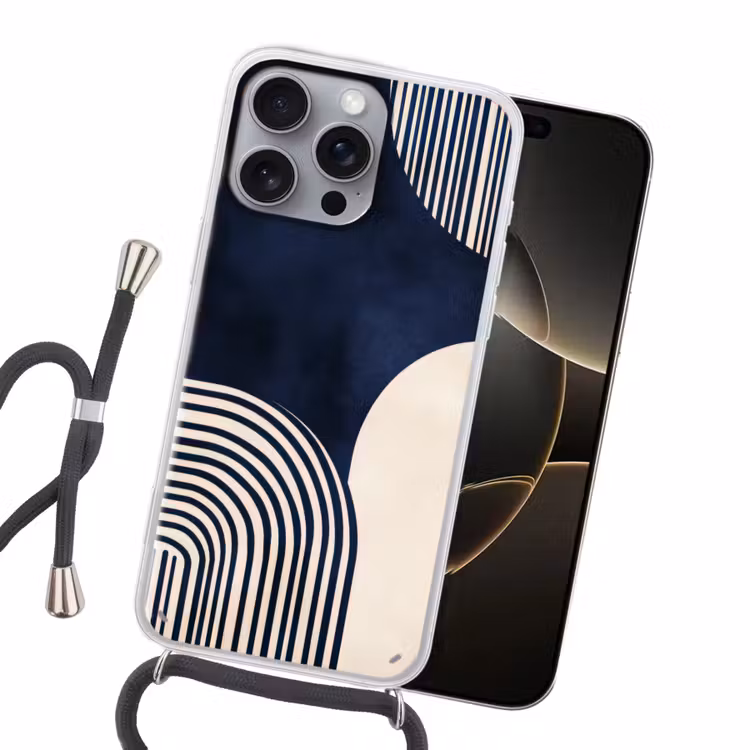 Donkerblauw - Abstract - Lijnen Hoesje iPhone 16 Pro Max met koord klein -sfeer1