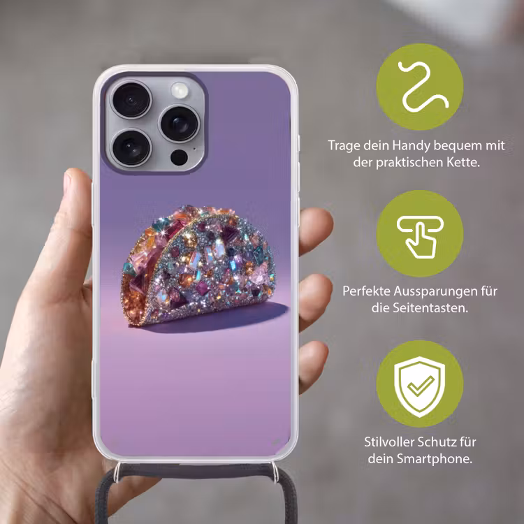 Edelstenen - Glitters - Paars - Kleurrijk Hoesje iPhone 16 Pro Max met koord klein -sfeer2_DE