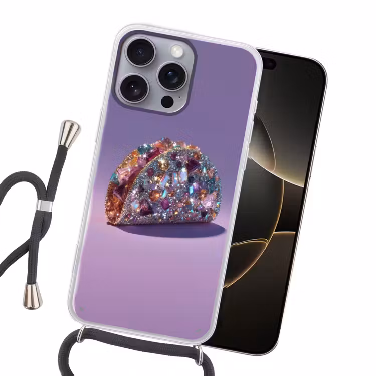 Edelstenen - Glitters - Paars - Kleurrijk Hoesje iPhone 16 Pro Max met koord klein -sfeer1