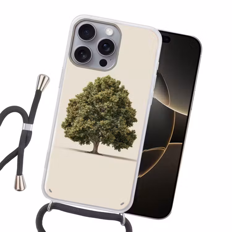 Eikenboom - Groen - Lichte achtergrond Hoesje iPhone 16 Pro Max met koord klein -sfeer1
