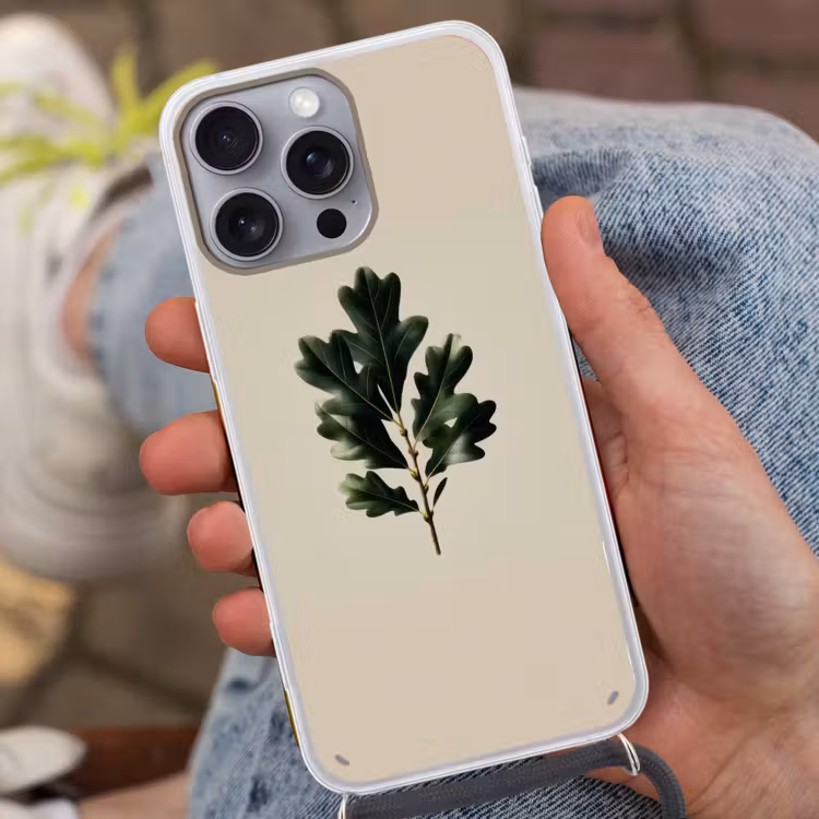 Eikenbladeren - Beige - Groen - Golvende randen Hoesje iPhone 16 Pro Max met koord klein -sfeer3
