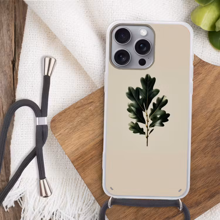 Eikenbladeren - Beige - Groen - Golvende randen Hoesje iPhone 16 Pro Max met koord klein -sfeer4