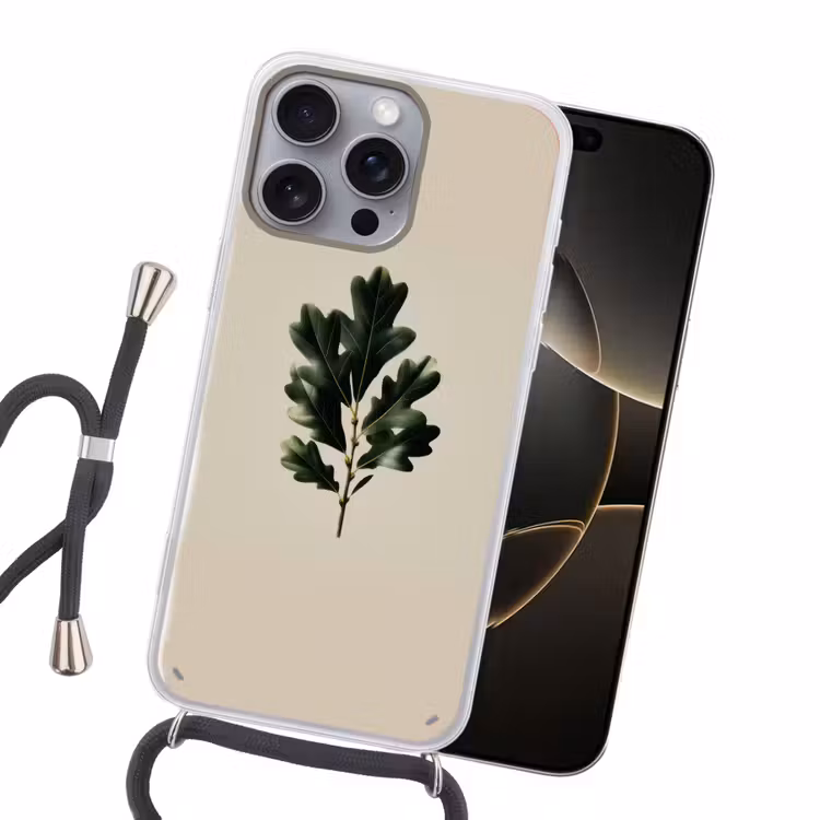Eikenbladeren - Beige - Groen - Golvende randen Hoesje iPhone 16 Pro Max met koord klein -sfeer1