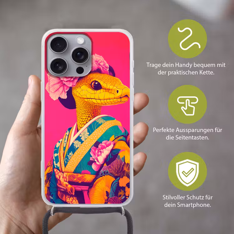Hagedis - Bloemen - Roze - Kimono Hoesje iPhone 16 Pro Max met koord klein -sfeer2_DE