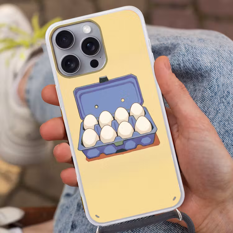 Eieren - Doos - Minimalistisch - Blauw Hoesje iPhone 16 Pro Max met koord klein -sfeer3