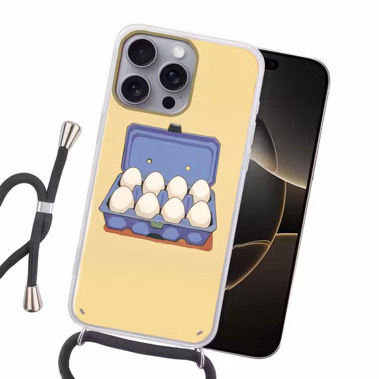 Eieren - Doos - Minimalistisch - Blauw Hoesje iPhone 16 Pro Max met koord klein -sfeer1