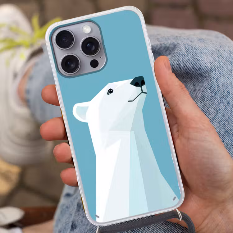 Ijsbeer - Lichtblauw - Minimalistisch Hoesje iPhone 16 Pro Max met koord klein -sfeer3