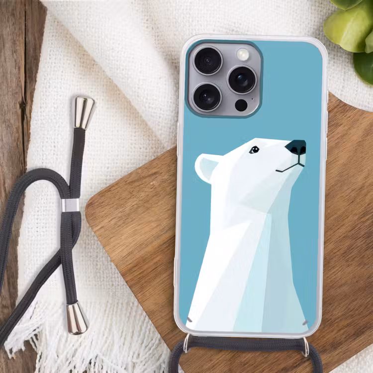 Ijsbeer - Lichtblauw - Minimalistisch Hoesje iPhone 16 Pro Max met koord klein -sfeer4