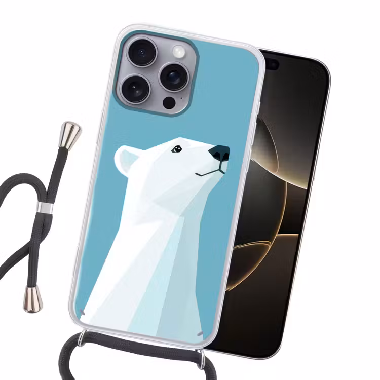 Ijsbeer - Lichtblauw - Minimalistisch Hoesje iPhone 16 Pro Max met koord klein -sfeer1