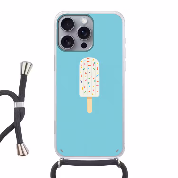 Ijsje - Stokje - Sprinkles - Lichtblauw Hoesje iPhone 16 Pro Max met koord klein -3d