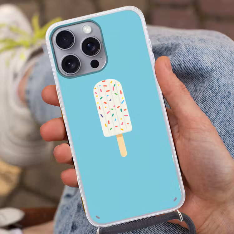 Ijsje - Stokje - Sprinkles - Lichtblauw Hoesje iPhone 16 Pro Max met koord klein -sfeer3