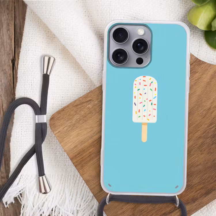 Ijsje - Stokje - Sprinkles - Lichtblauw Hoesje iPhone 16 Pro Max met koord klein -sfeer4
