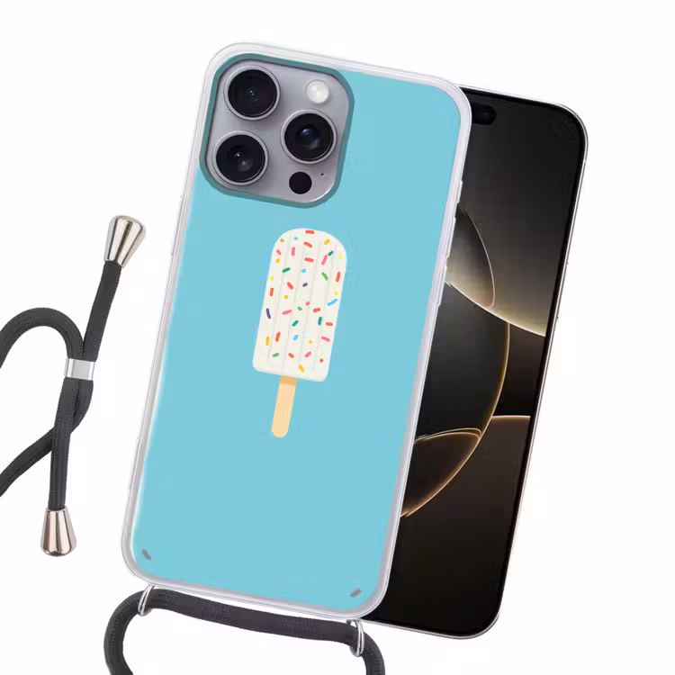 Ijsje - Stokje - Sprinkles - Lichtblauw Hoesje iPhone 16 Pro Max met koord klein -sfeer1