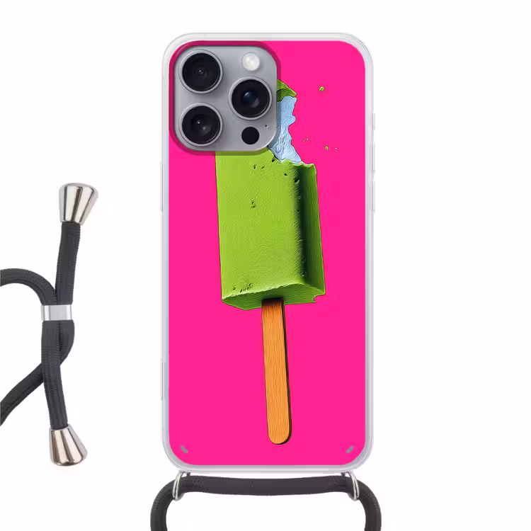 Ijsje - Stokje - Minimalistisch - Groen Hoesje iPhone 16 Pro Max met koord klein -3d