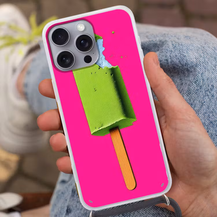 Ijsje - Stokje - Minimalistisch - Groen Hoesje iPhone 16 Pro Max met koord klein -sfeer3