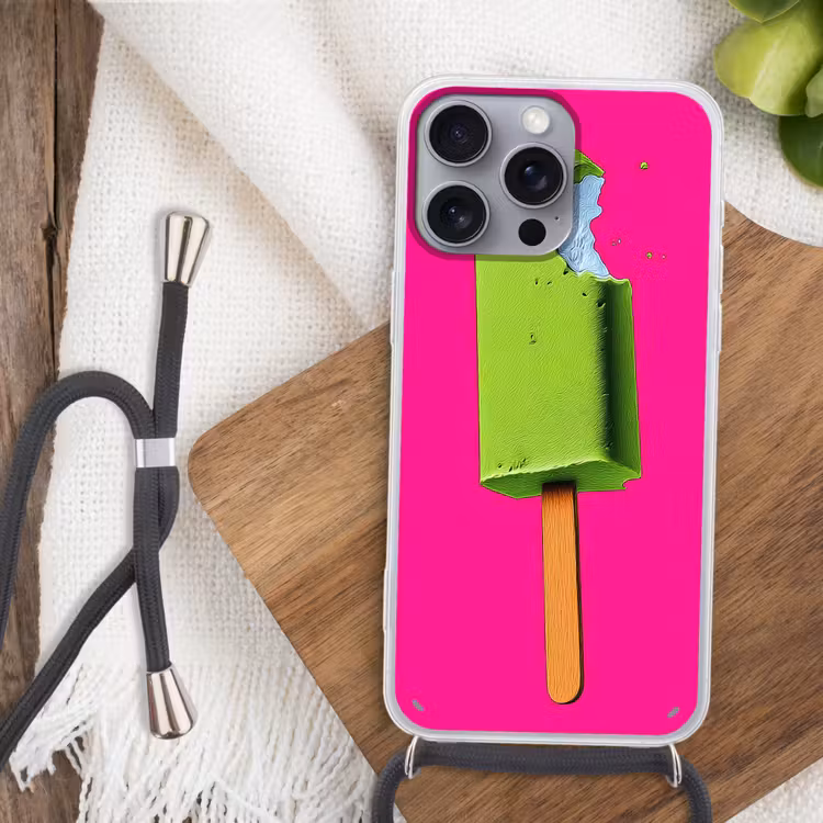 Ijsje - Stokje - Minimalistisch - Groen Hoesje iPhone 16 Pro Max met koord klein -sfeer4