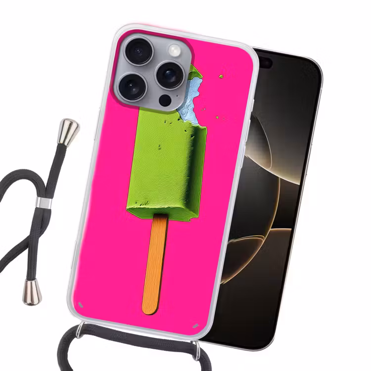 Ijsje - Stokje - Minimalistisch - Groen Hoesje iPhone 16 Pro Max met koord klein -sfeer1