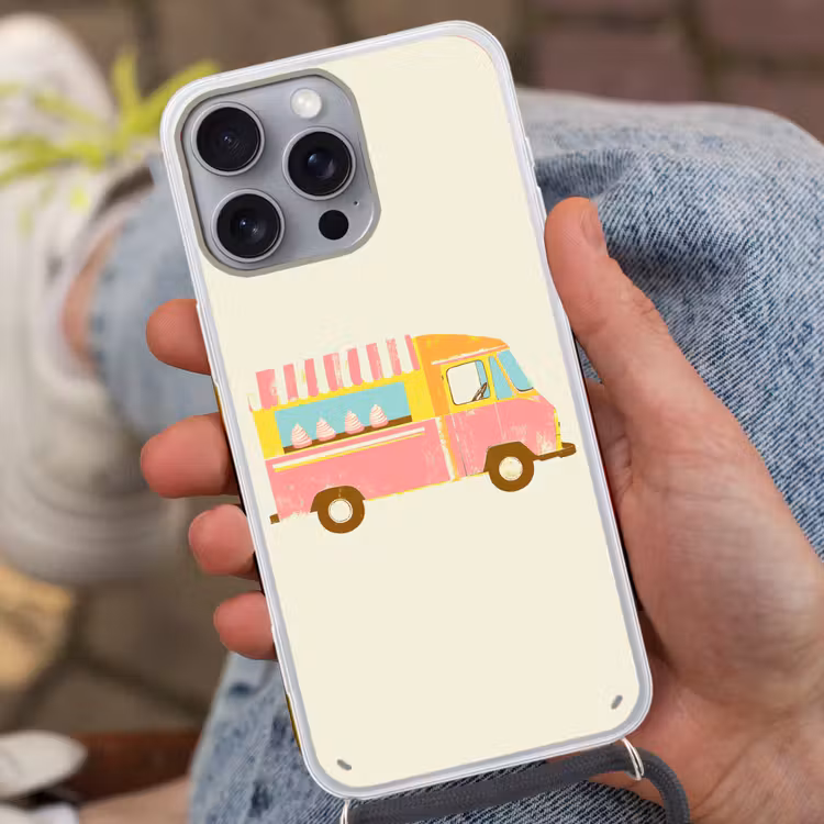 Ijskar - Retro - Softijsjes - Roze Hoesje iPhone 16 Pro Max met koord klein -sfeer3