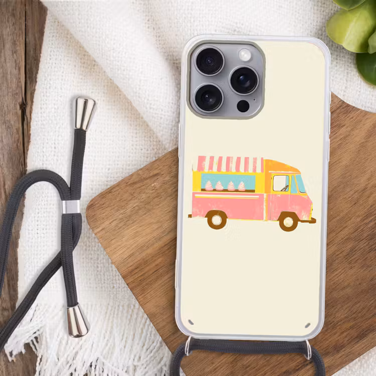 Ijskar - Retro - Softijsjes - Roze Hoesje iPhone 16 Pro Max met koord klein -sfeer4