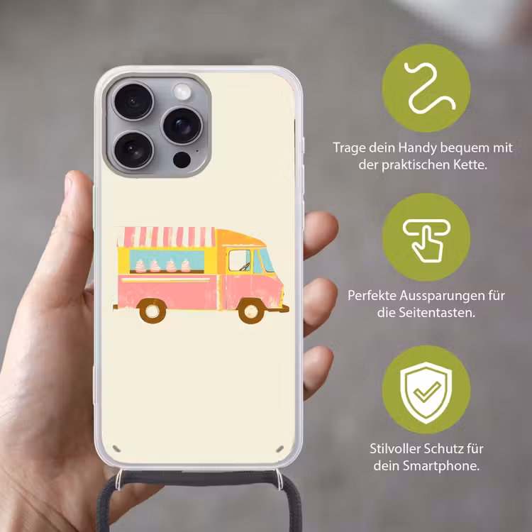 Ijskar - Retro - Softijsjes - Roze Hoesje iPhone 16 Pro Max met koord klein -sfeer2_DE