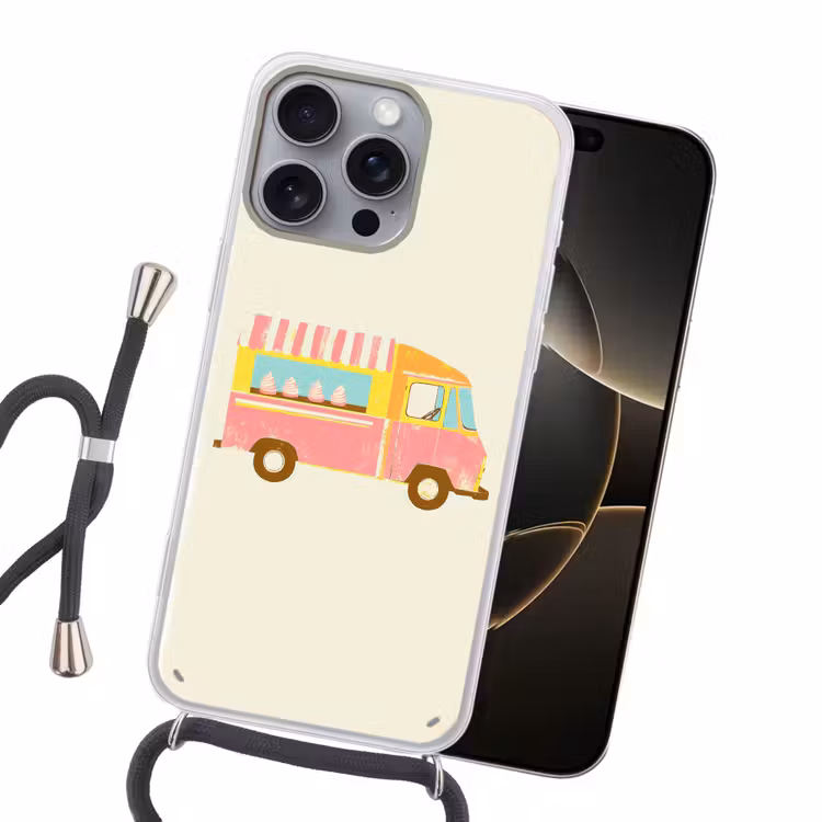 Ijskar - Retro - Softijsjes - Roze Hoesje iPhone 16 Pro Max met koord klein -sfeer1