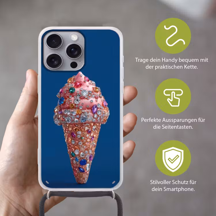 Ijsje - Hoorntje - Steentjes - Blauw Hoesje iPhone 16 Pro Max met koord klein -sfeer2_DE