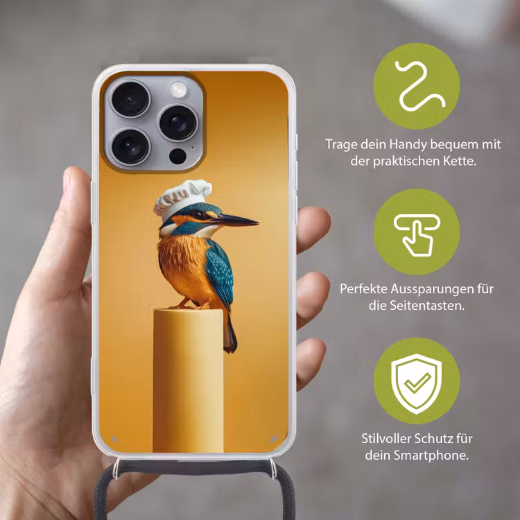 Ijsvogel - Pilaar - Koksmuts - Vogel Hoesje iPhone 16 Pro Max met koord klein -sfeer2_DE