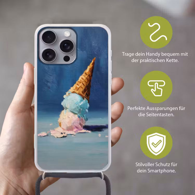 Ijshoorn - Bolletjes - Smelt - Roze Hoesje iPhone 16 Pro Max met koord klein -sfeer2_DE