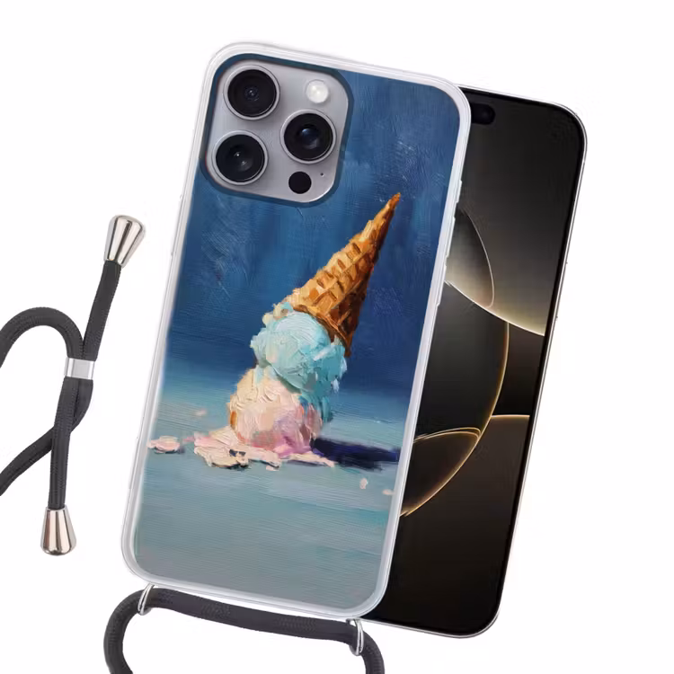 Ijshoorn - Bolletjes - Smelt - Roze Hoesje iPhone 16 Pro Max met koord klein -sfeer1