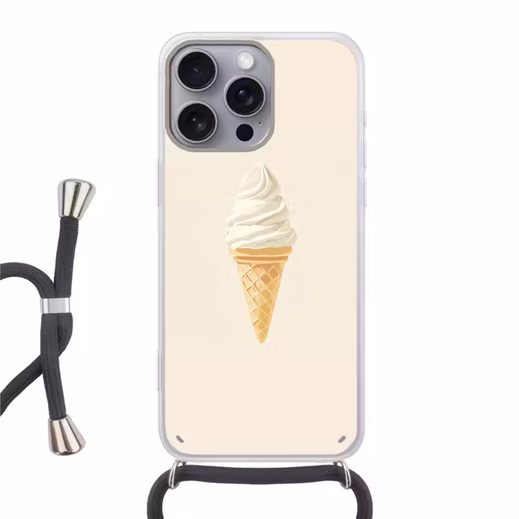 Softijs - Hoorntje - Wit Hoesje iPhone 16 Pro Max met koord klein -3d