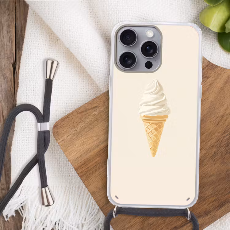Softijs - Hoorntje - Wit Hoesje iPhone 16 Pro Max met koord klein -sfeer4