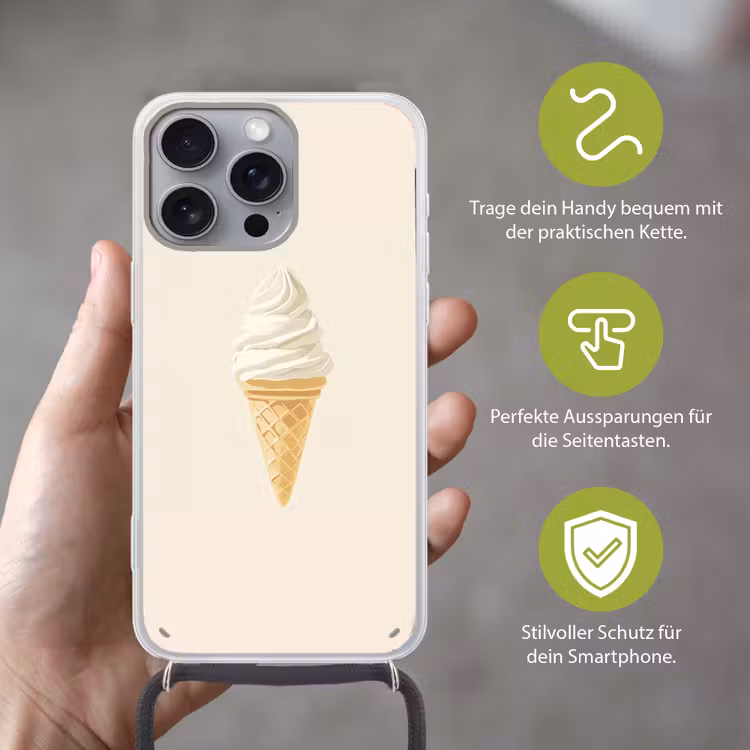 Softijs - Hoorntje - Wit Hoesje iPhone 16 Pro Max met koord klein -sfeer2_DE