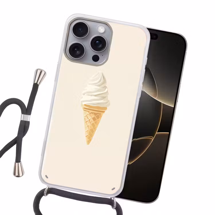 Softijs - Hoorntje - Wit Hoesje iPhone 16 Pro Max met koord klein -sfeer1